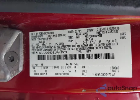 2014 Ford Escape Se z USA, uszkodzony, nr VIN 1FMCU9G93EUA42569